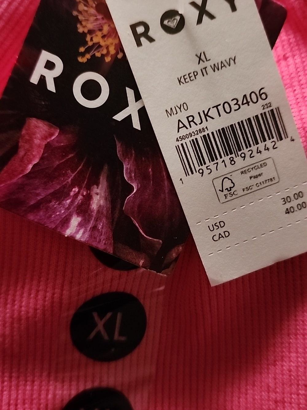 Roxy Keep It Wavy Tank Hot Pink Women's XL NWT - Picture 5 of 6
